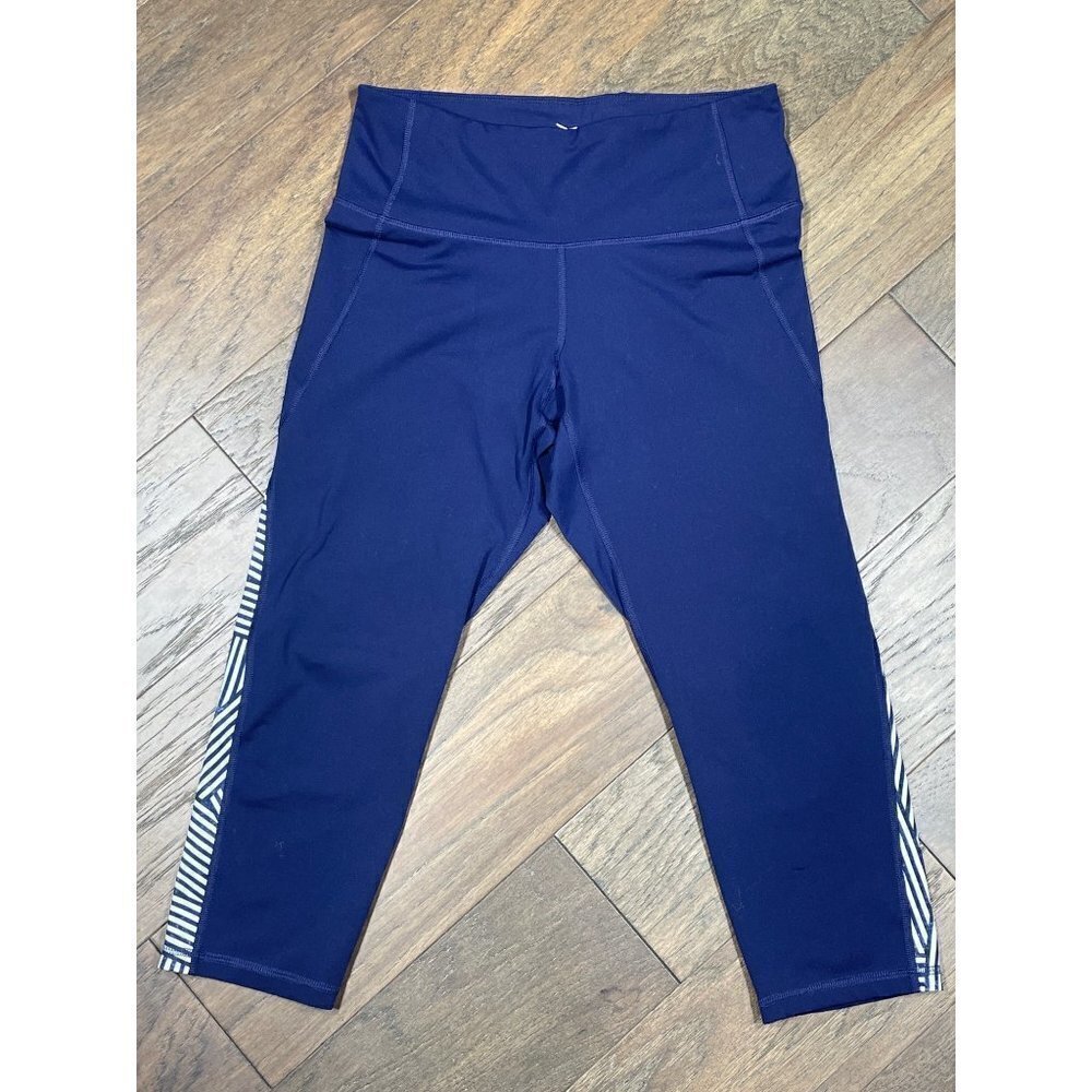 OLD NAVY Go-Dri High-Waist Capri Leggings Blue & White Sz L EUC